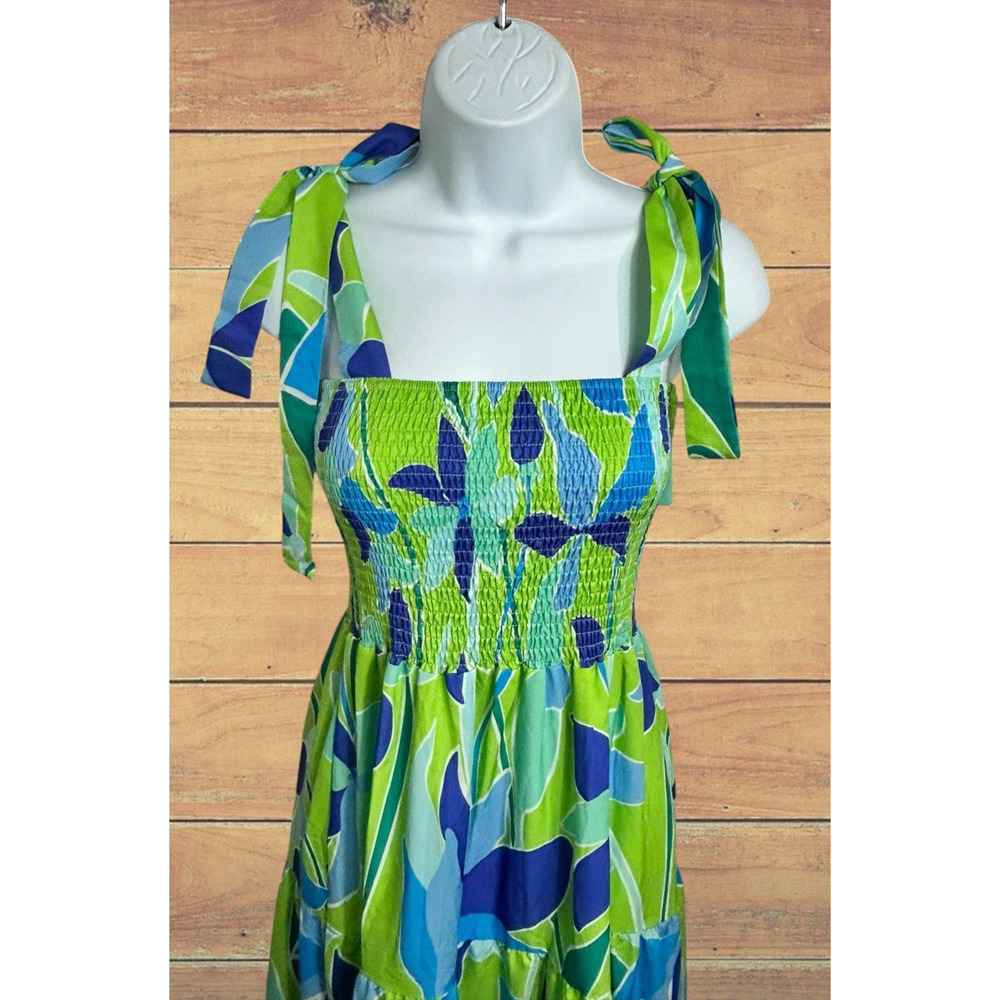Colorful Print Maxi Sun Dress Sz Medium Smocked Tiered Sleeveless Summer Flowy - Picture 4 of 9